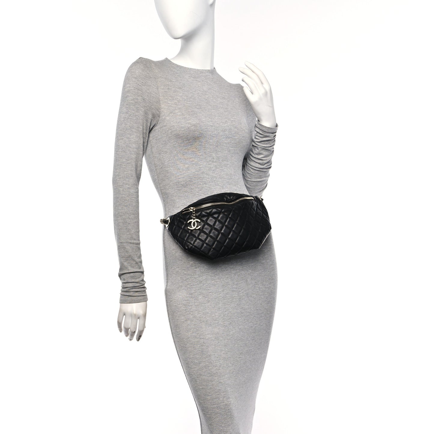 Calfskin Quilted Banane Waist Bag Fanny Pack Black