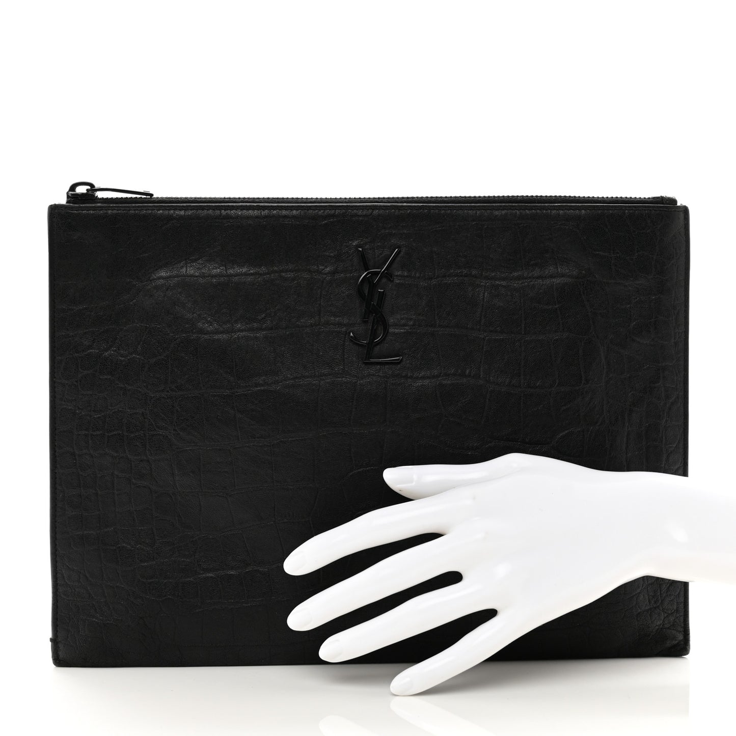 Calfskin Crocodile Embossed Monogram iPad Case Black