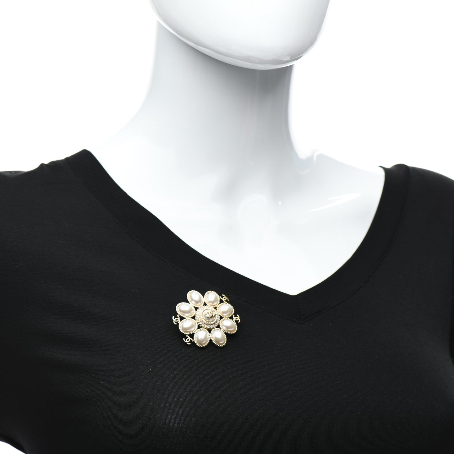 Pearl Crystal CC Brooch Pearly White Gold