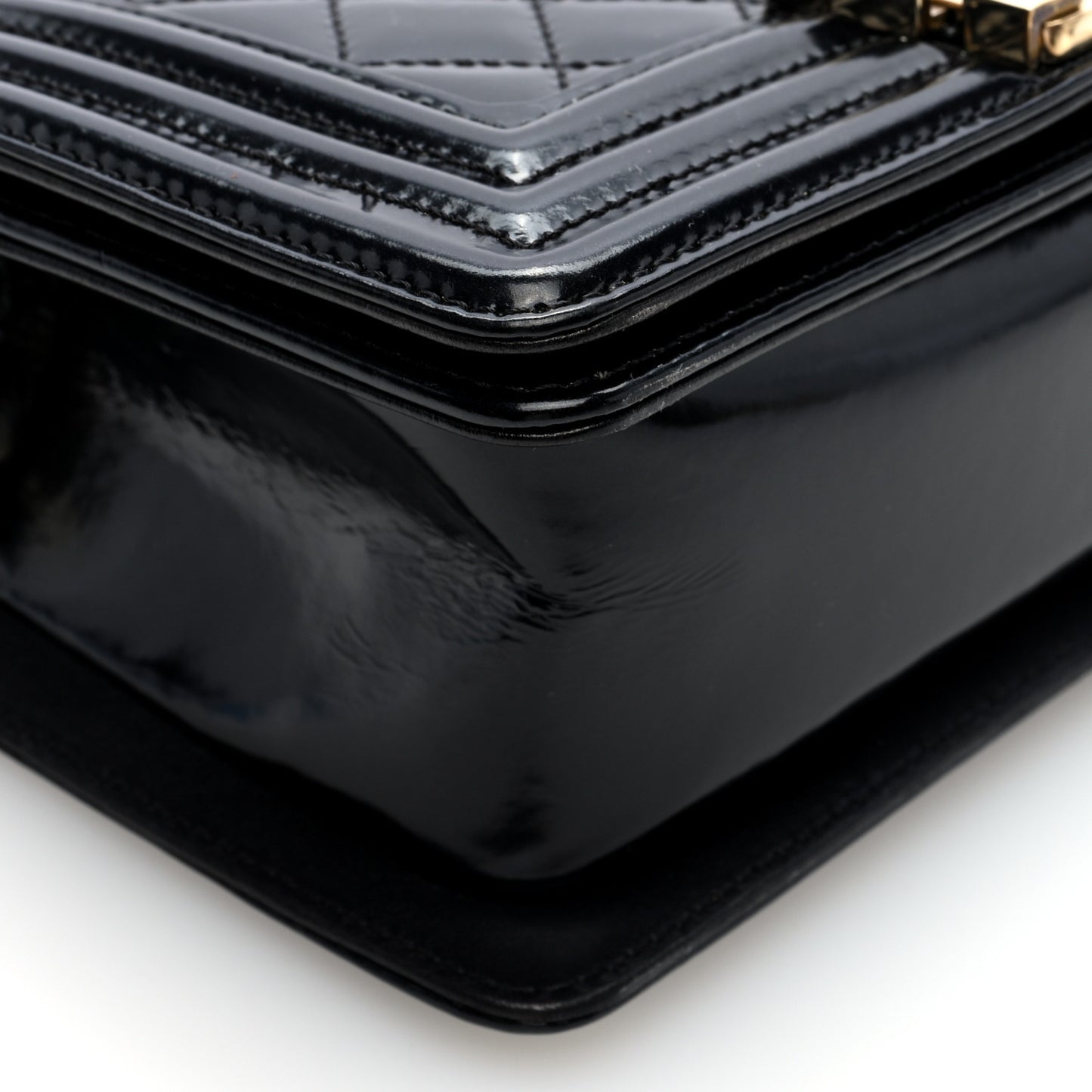 Iridescent Glazed Calfskin Quilted Small Boy Flap Black