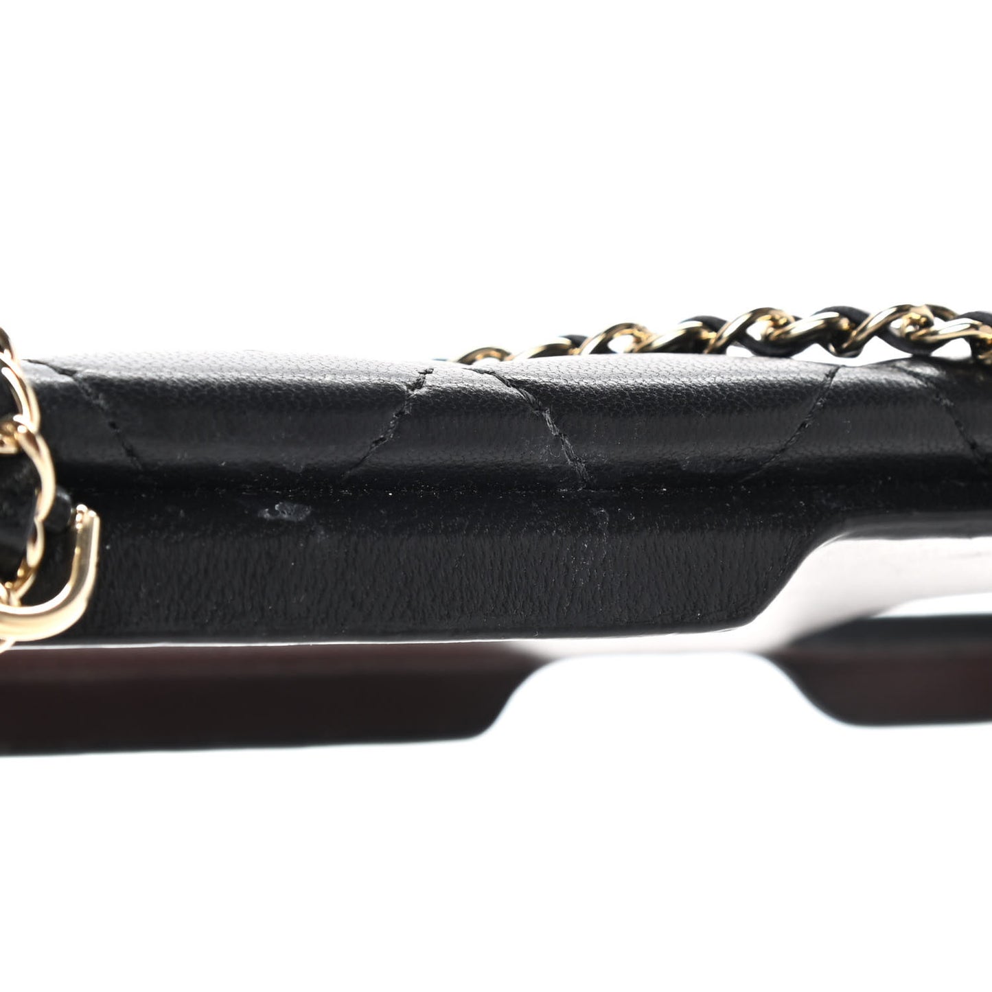 Lambskin Quilted Pearl Crush iPhone XII Pro Holder With Chain Black