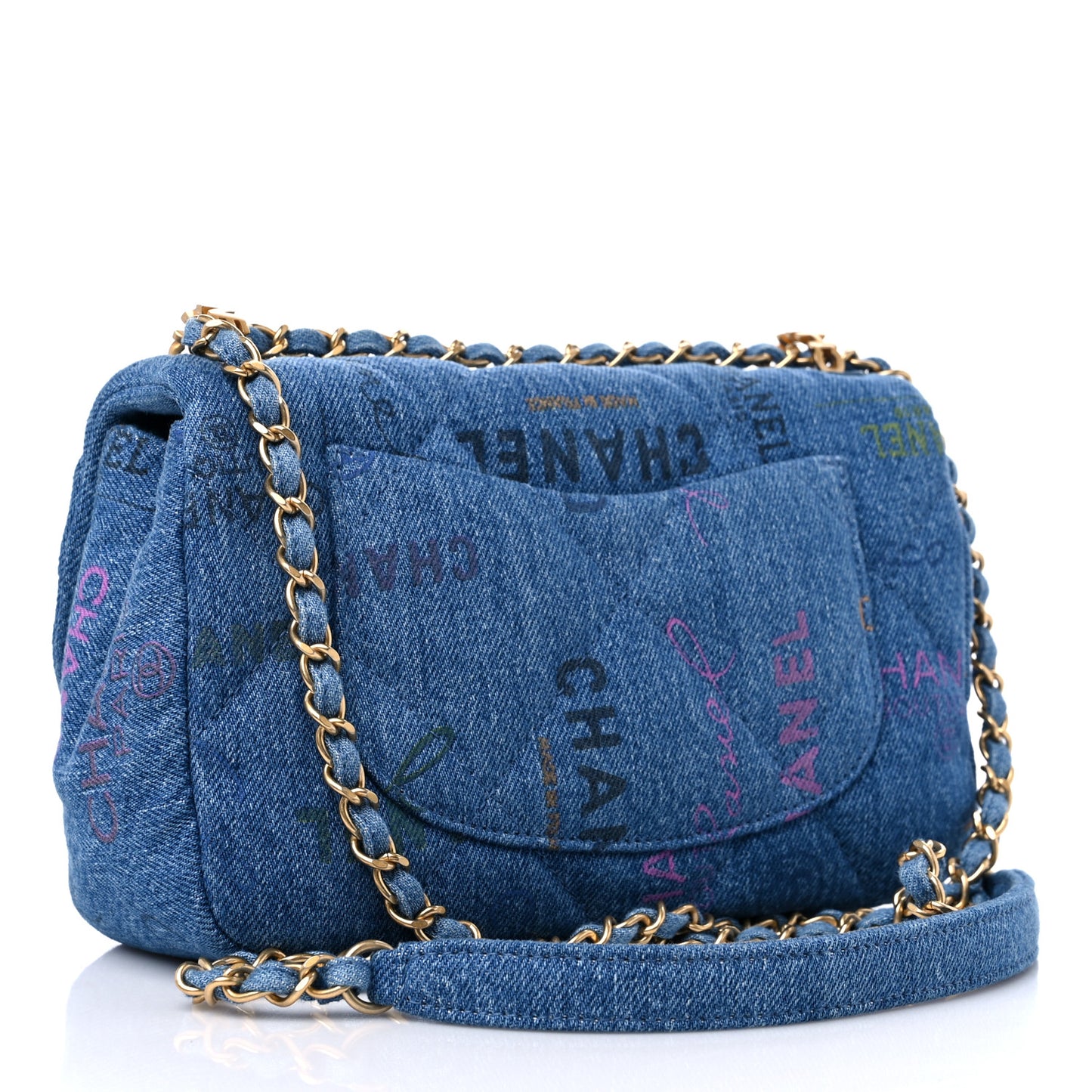 Denim Quilted Mini Denim Mood Rectangular Flap Blue Multicolor