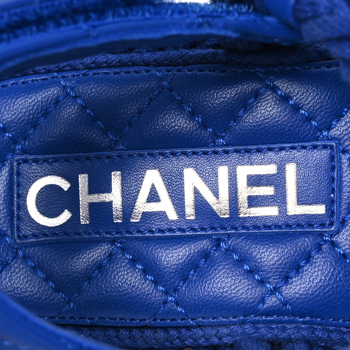 Cord Lambskin Quilted Logo Sandals 36 Blue