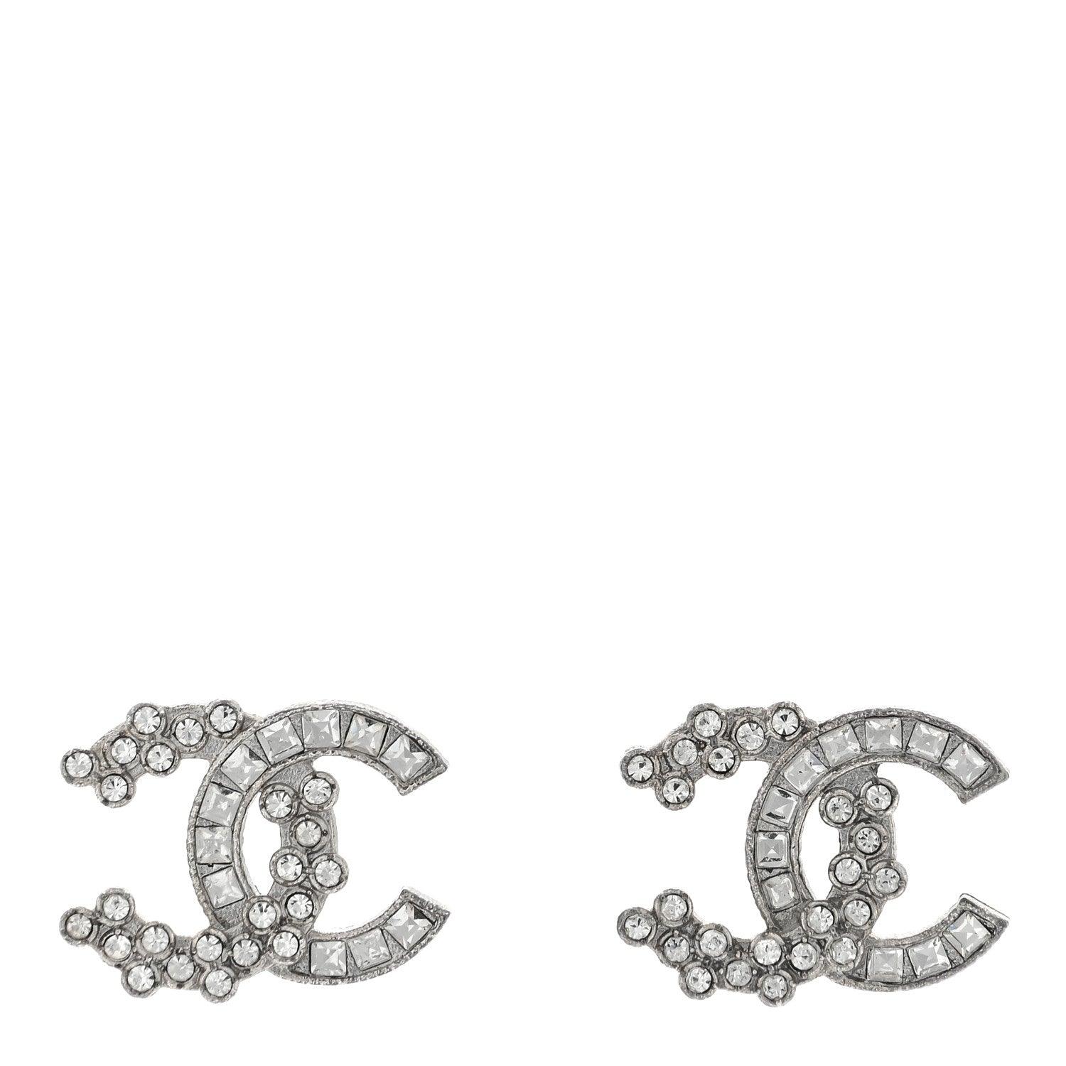 Chanel Crystal CC Embellished Earrings Silver 1 of 4