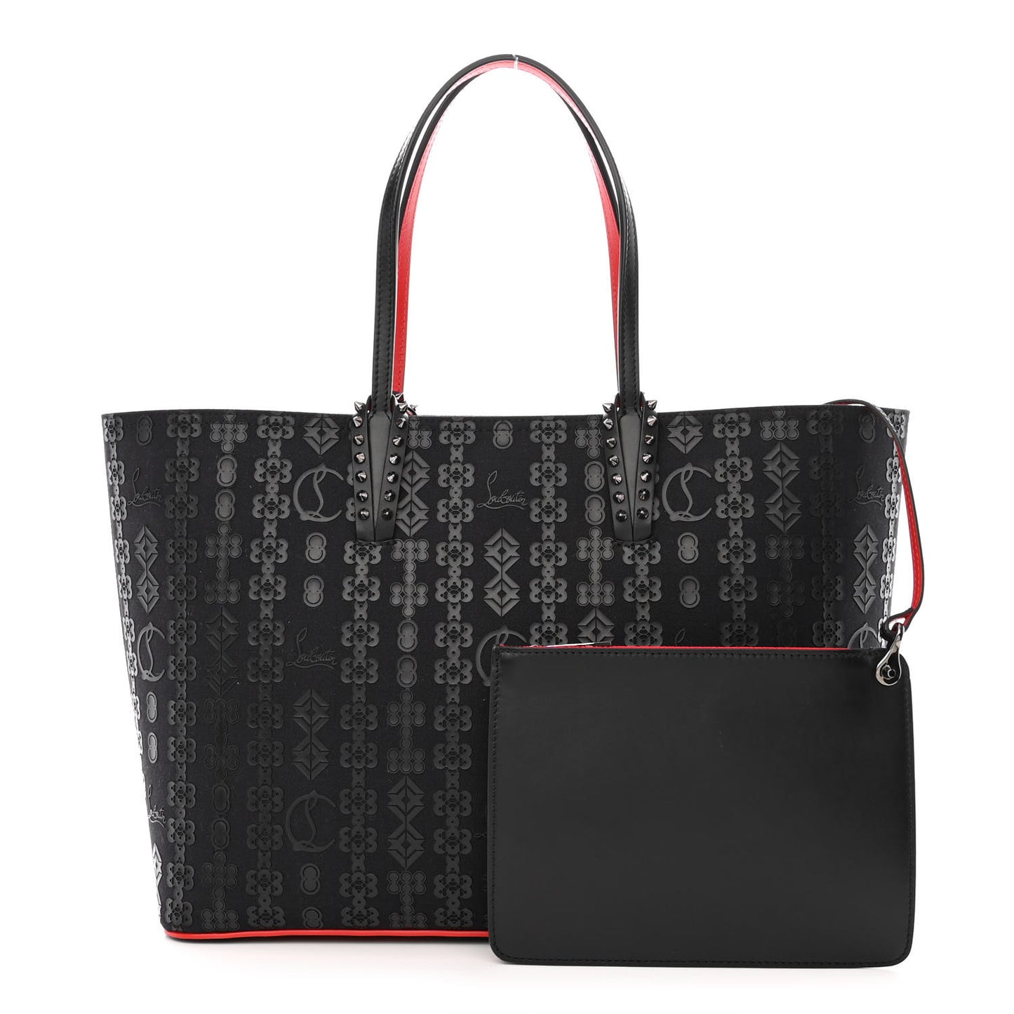 Calfskin Loubinetic Spikes East West Cabata Tote Black