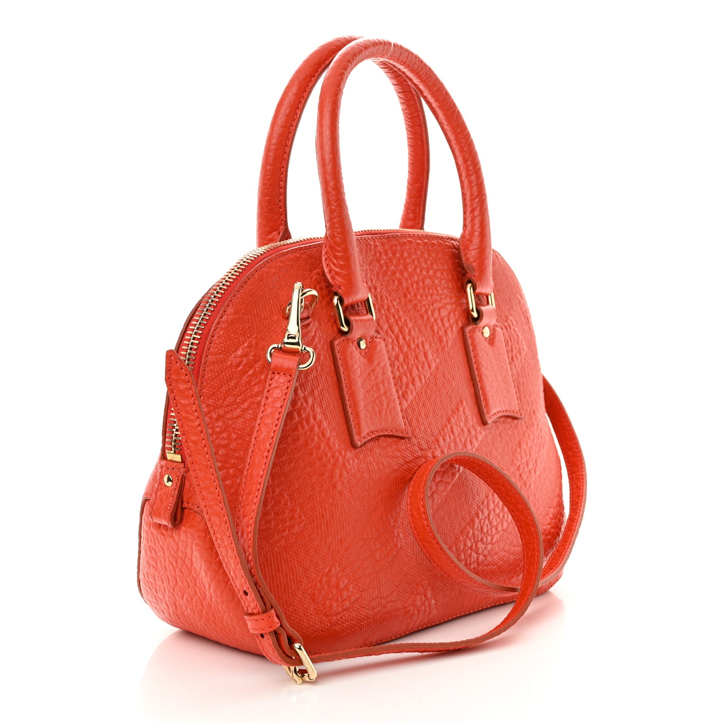 Heritage Grain Check Embossed Small Orchard Bowling Bag Orange