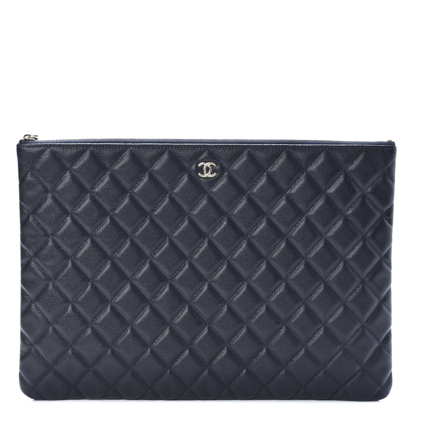 Caviar Quilted Large Cosmetic Case Dark Blue