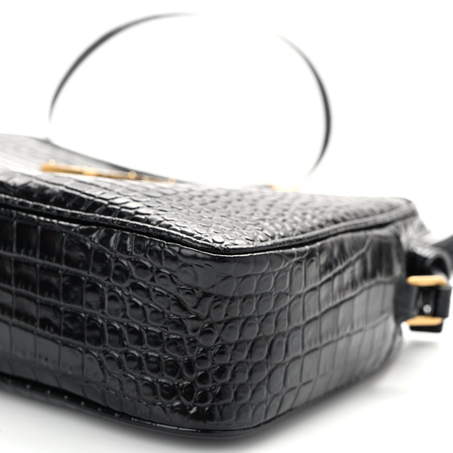 Patent Calfskin Crocodile Embossed Monogram Lou Camera Bag Black