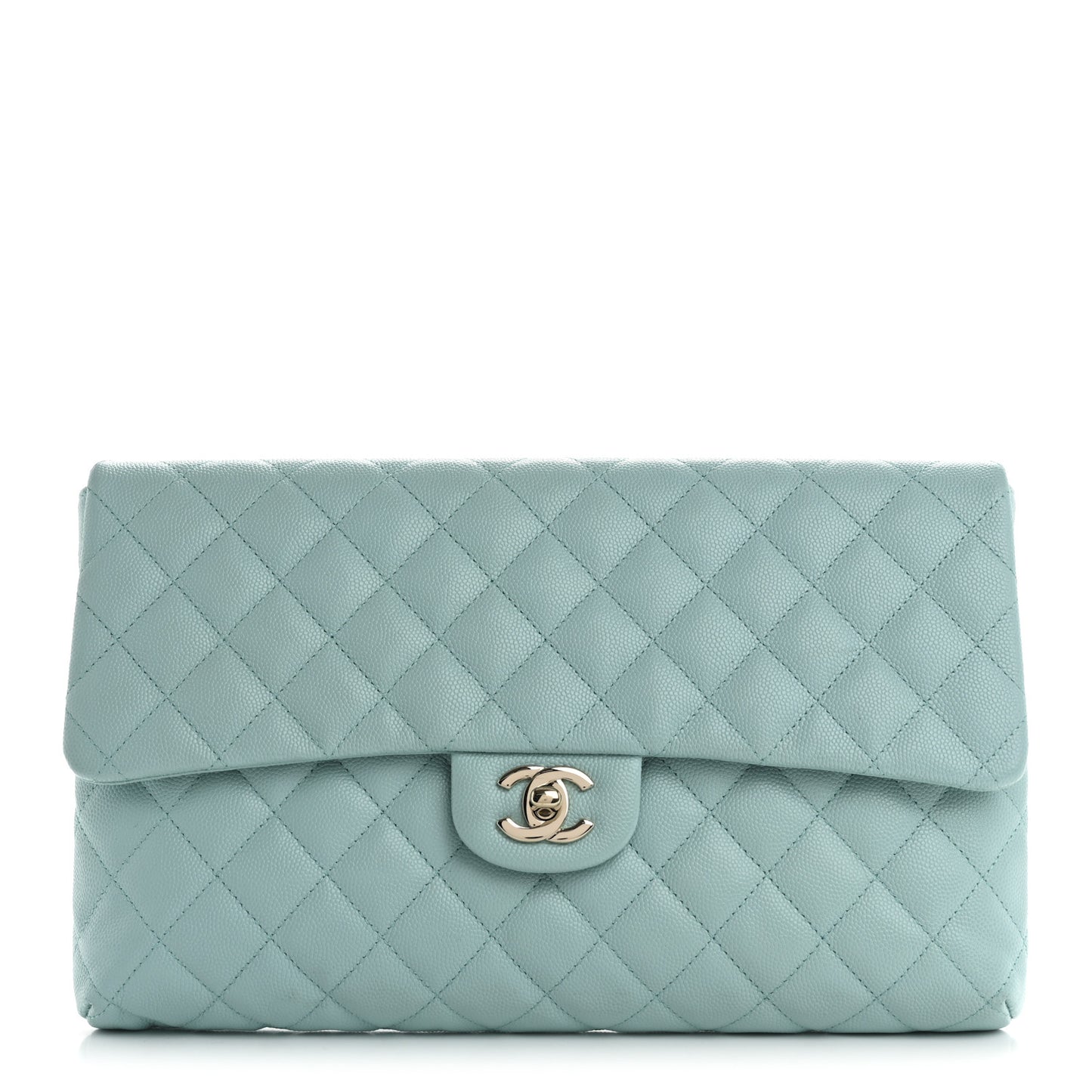 Caviar Quilted Flap Clutch Light Blue