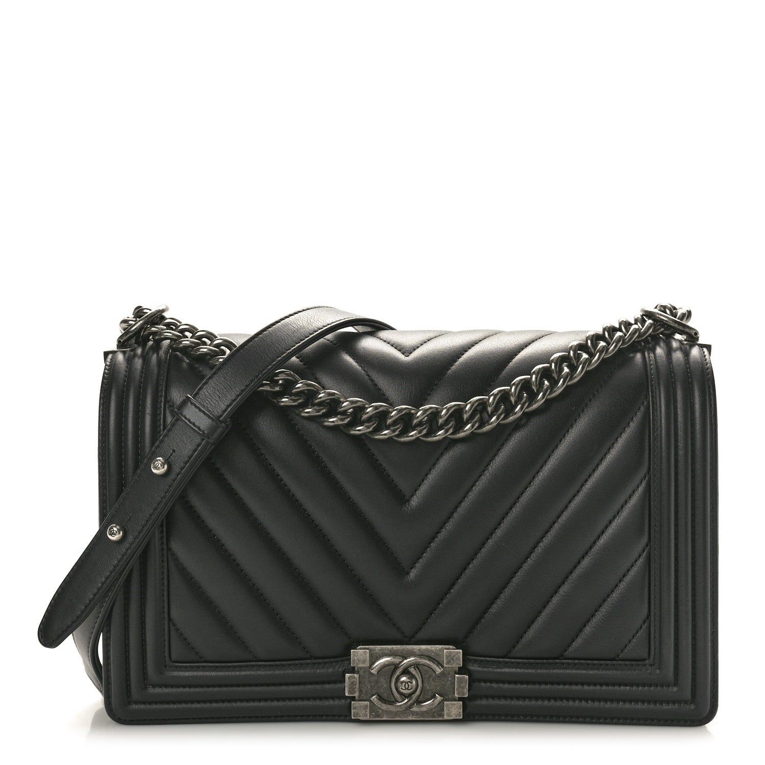 Chanel Calfskin Chevron Quilted New Medium Boy Flap Black 1 of 11