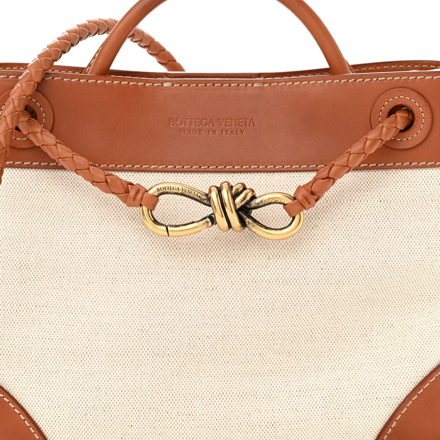 Washed Canvas Calfskin Small Andiamo Shoulder Bag Natural Light Wood