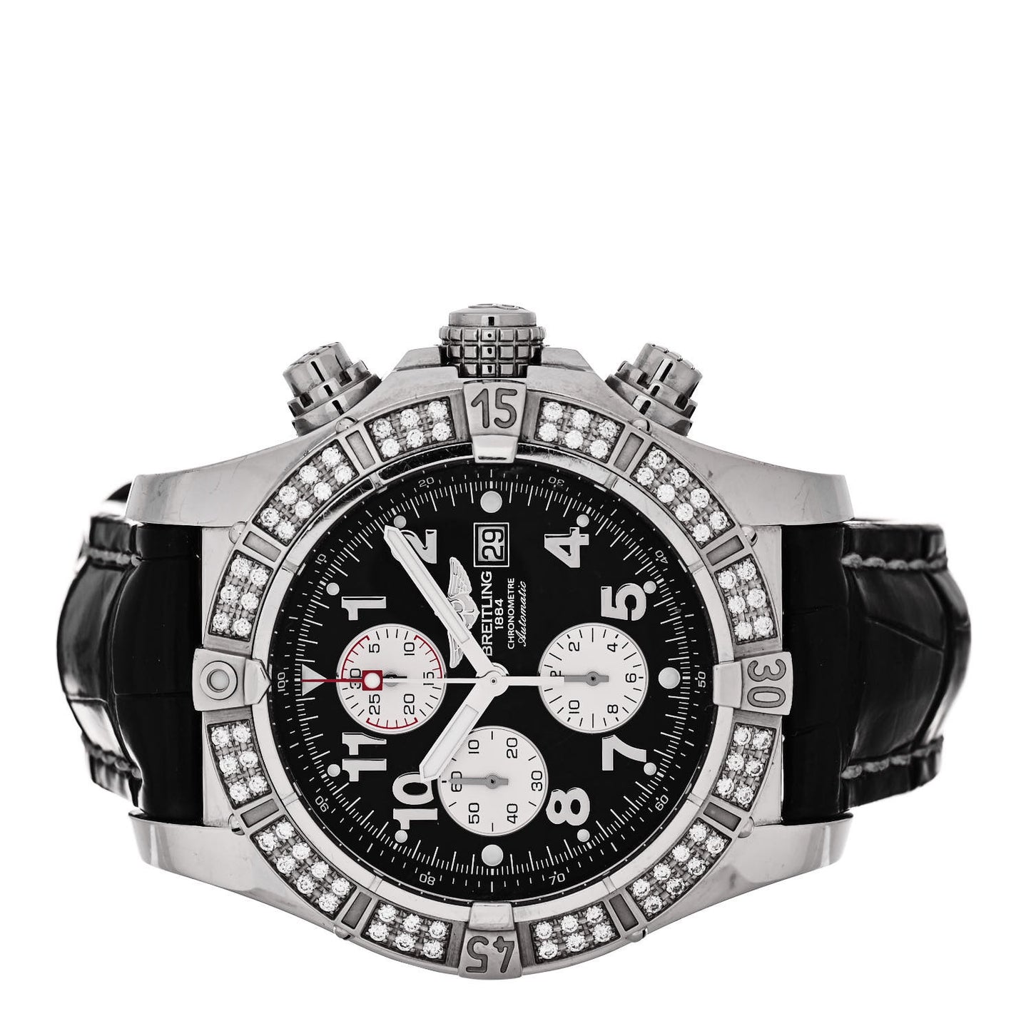 Stainless Steel Alligator Diamond Bezel 48mm Super Avenger Automatic Watch Black A13370