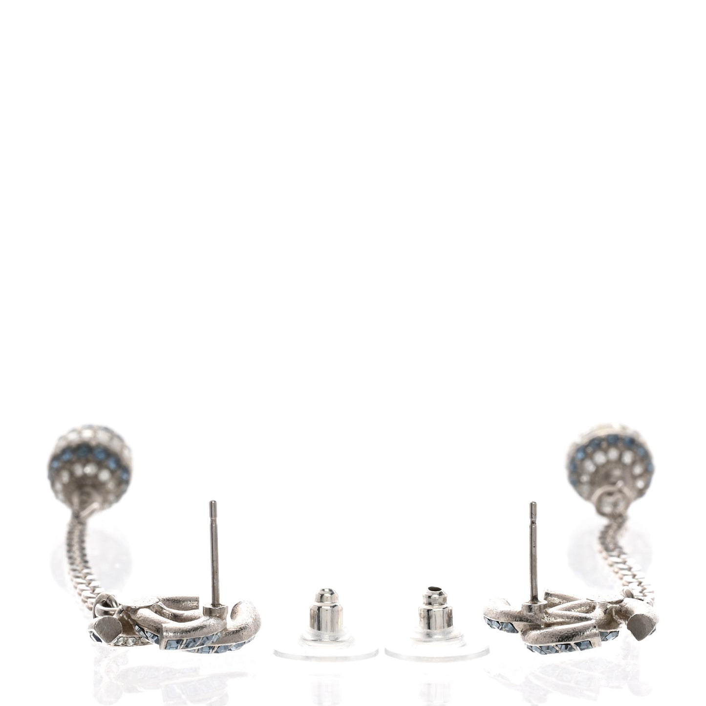 Crystal Drop Long CC Earrings Silver