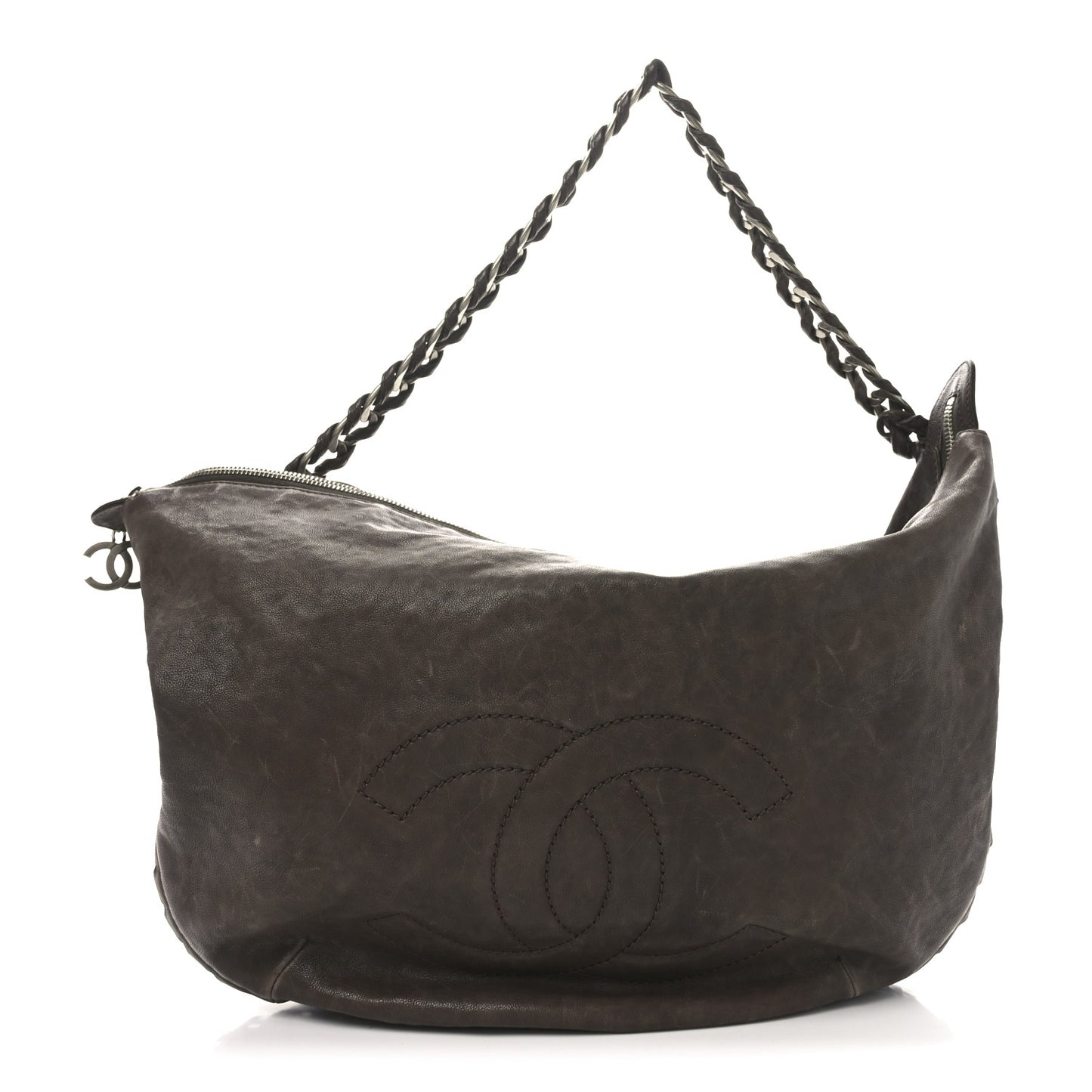 Calfskin Modern Chain Hobo Brown