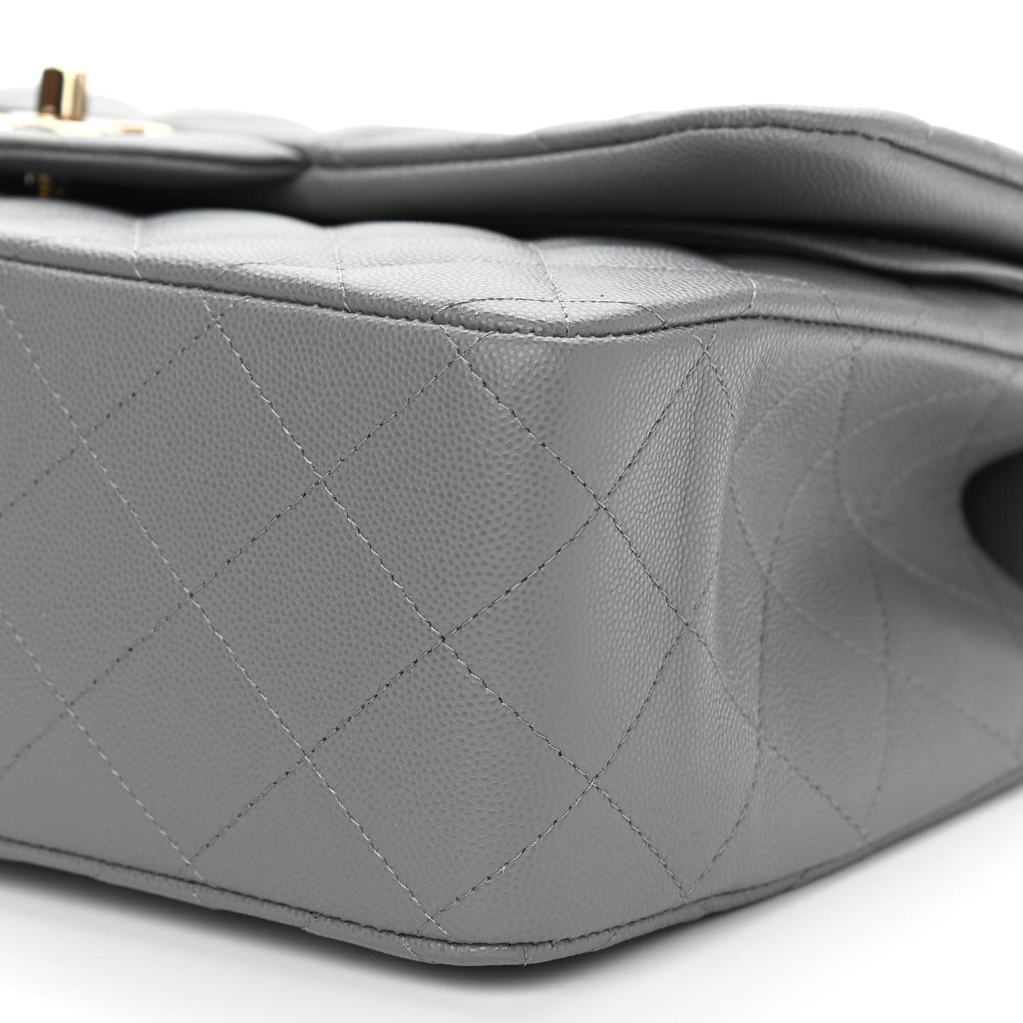 Caviar Quilted Jumbo Double Flap Grey