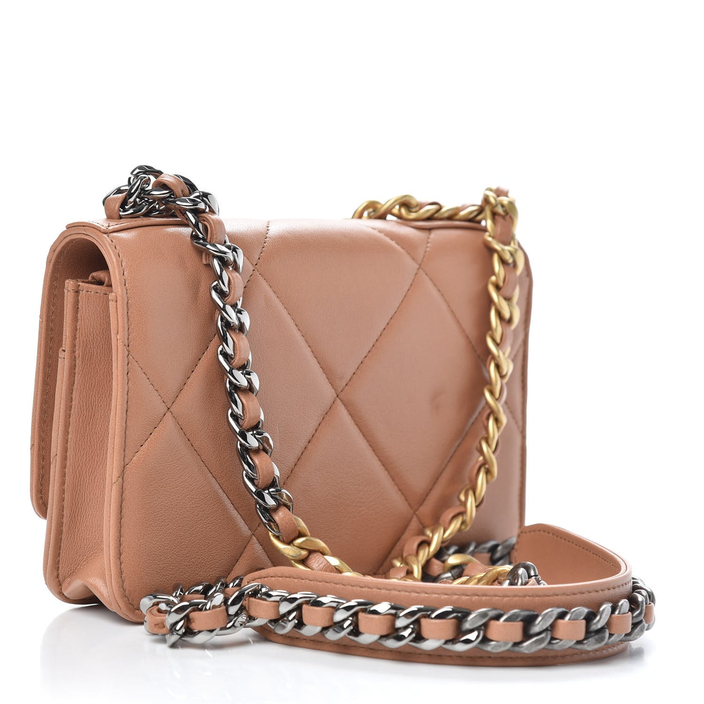 Lambskin Quilted Chanel 19 Wallet On Chain WOC Brown