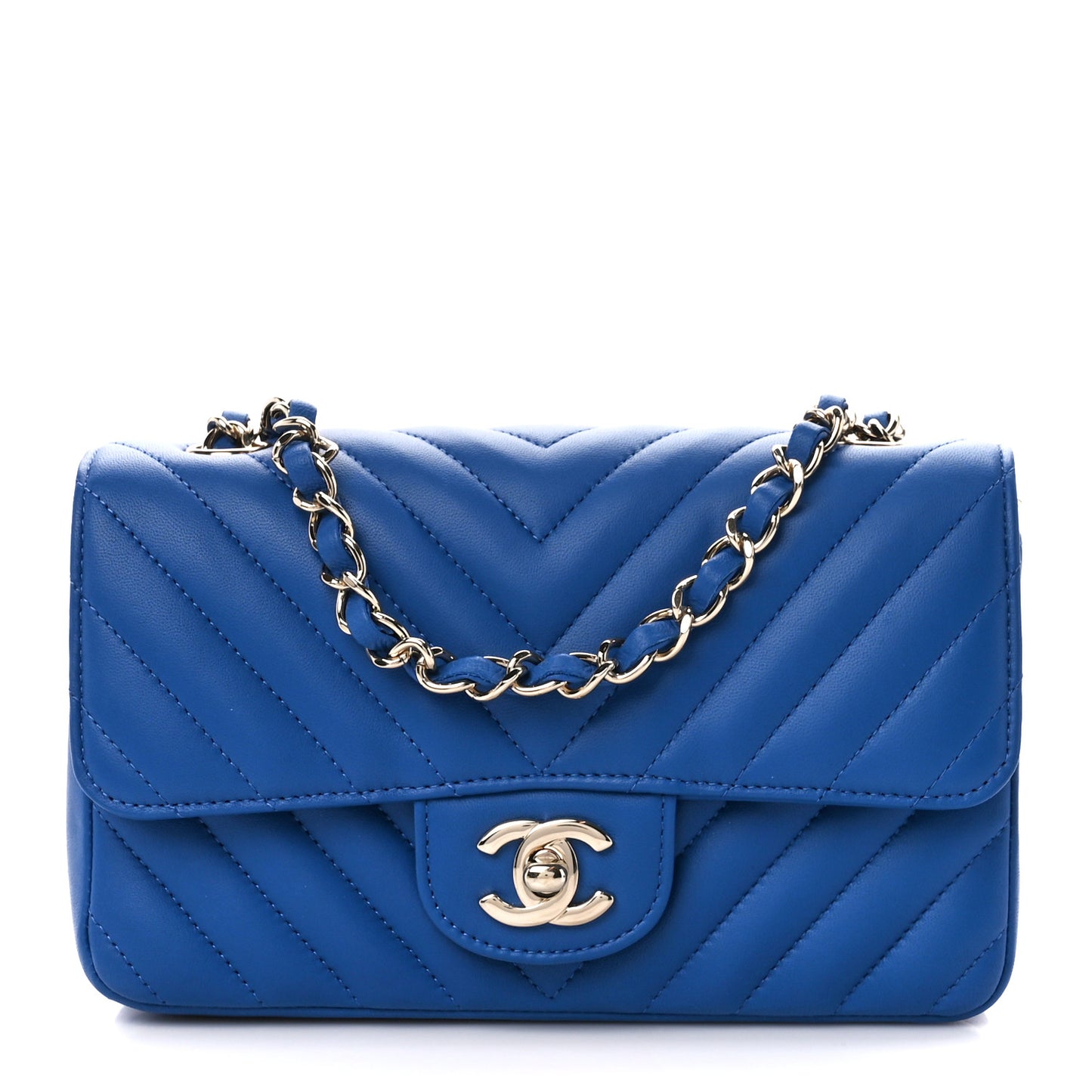 Lambskin Chevron Quilted Mini Rectangular Flap Blue