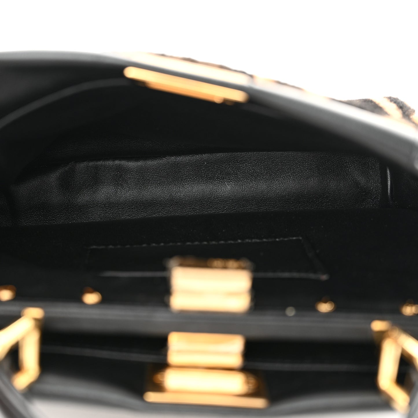 Shearling Nappa Macro FF 1974 Mini Peekaboo Iconic Satchel Tobacco Black