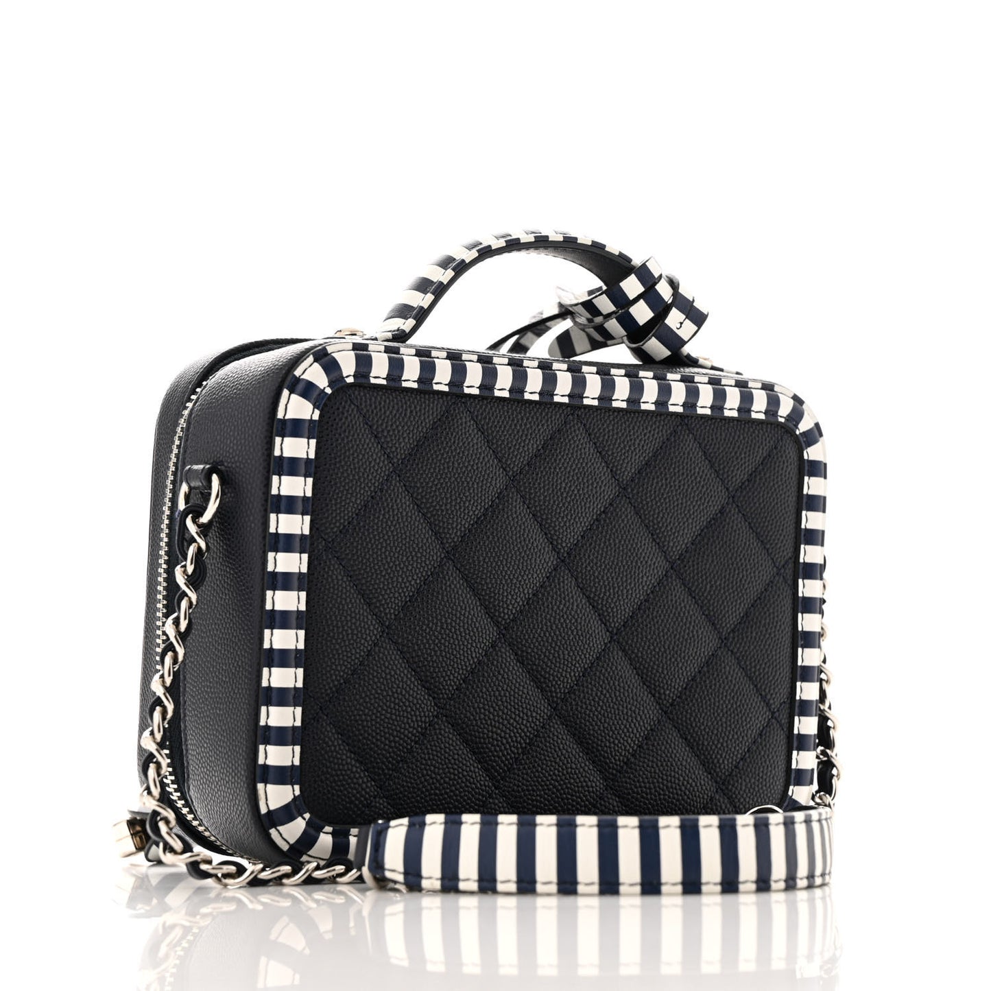 Caviar Quilted Striped Small CC Filigree Vanity Case Navy White