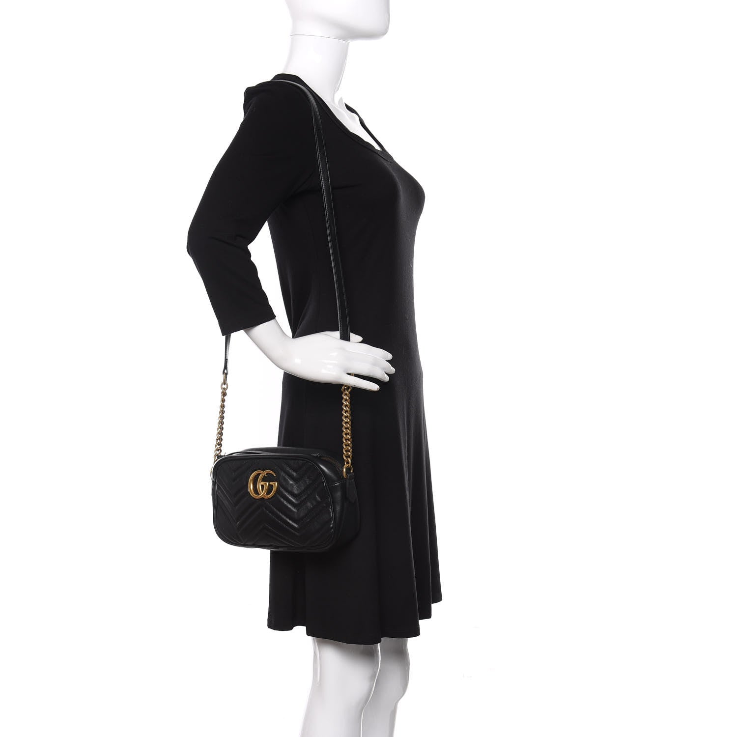 Gucci Calfskin Matelasse Small GG Marmont Chain Shoulder Bag Black 2 of 10