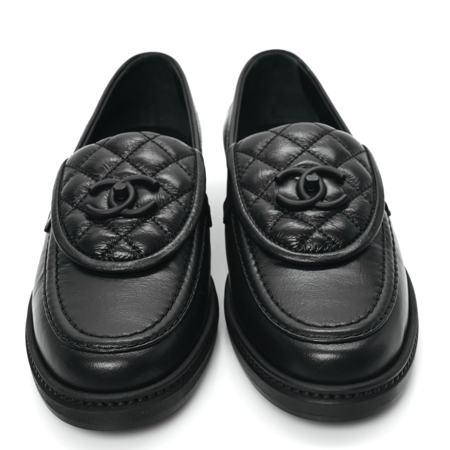 Chanel Crumpled Lambskin Quilted CC Turnlock Loafers 39 Black 2 of 9