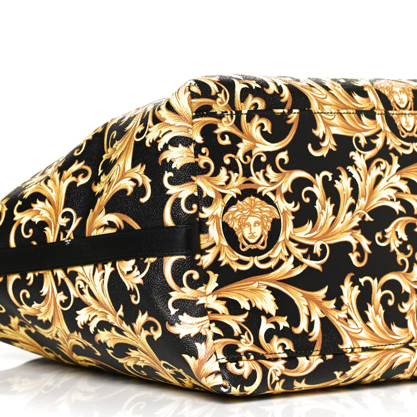 Grained Calfskin Baroque Print Medusa Tote Black