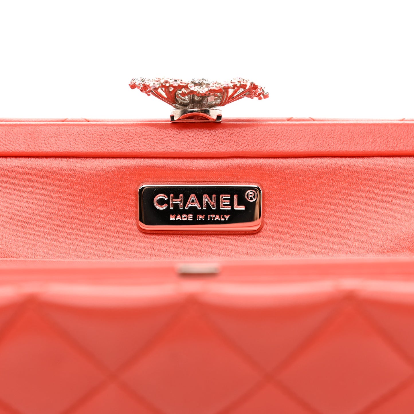 Lambskin Crystal Quilted Long Clutch Orange