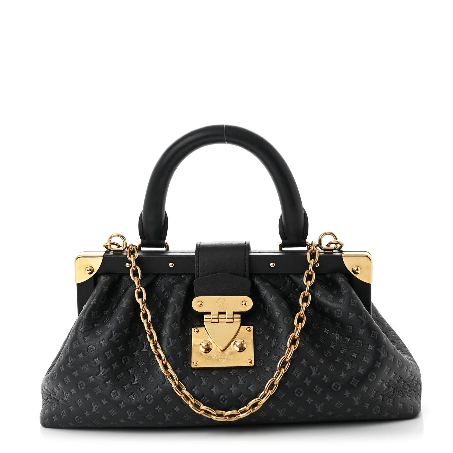Calfskin Nanogram Embossed Clutch Black