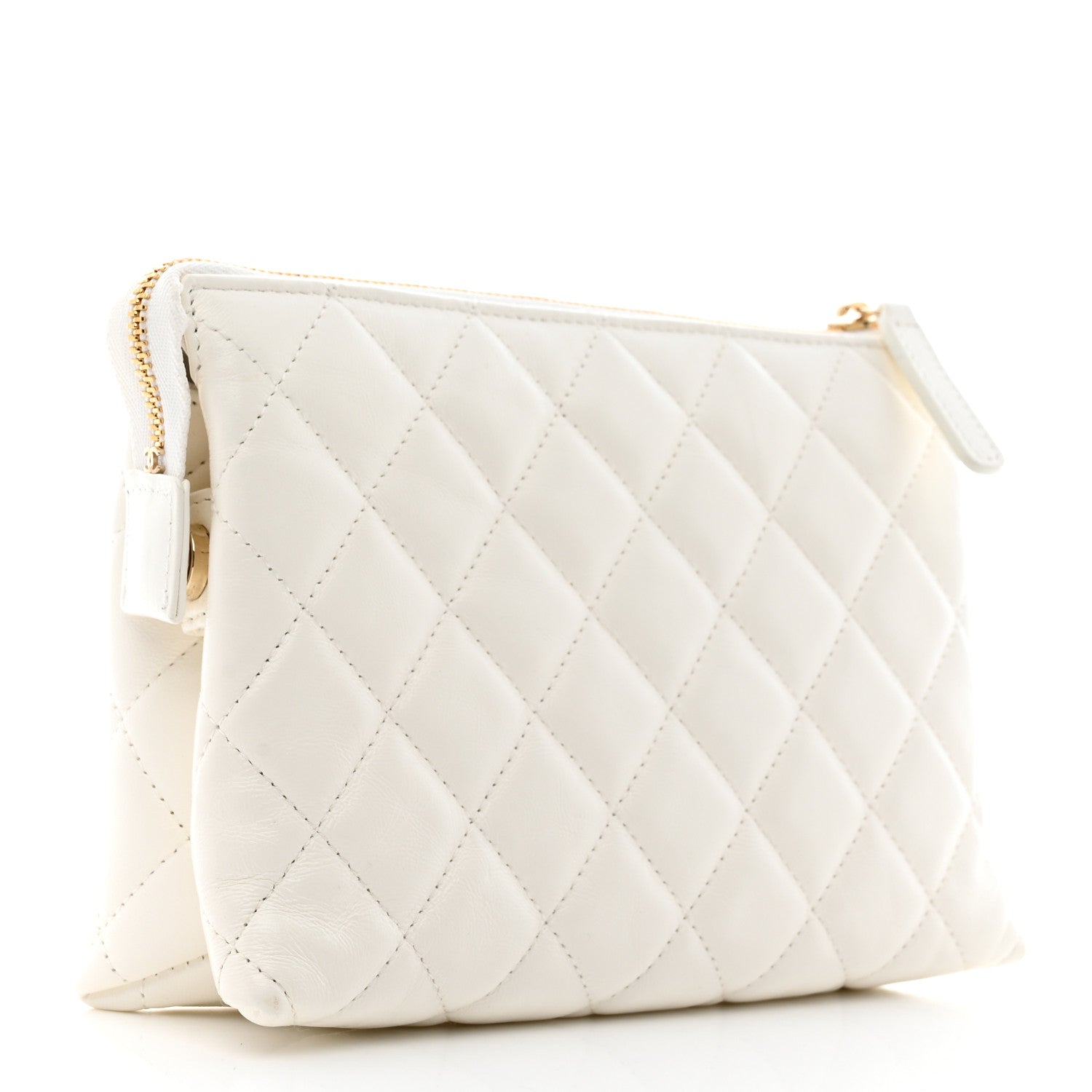Chanel Shiny Crumpled Calfskin Quilted Clutch Bag White 3 of 9