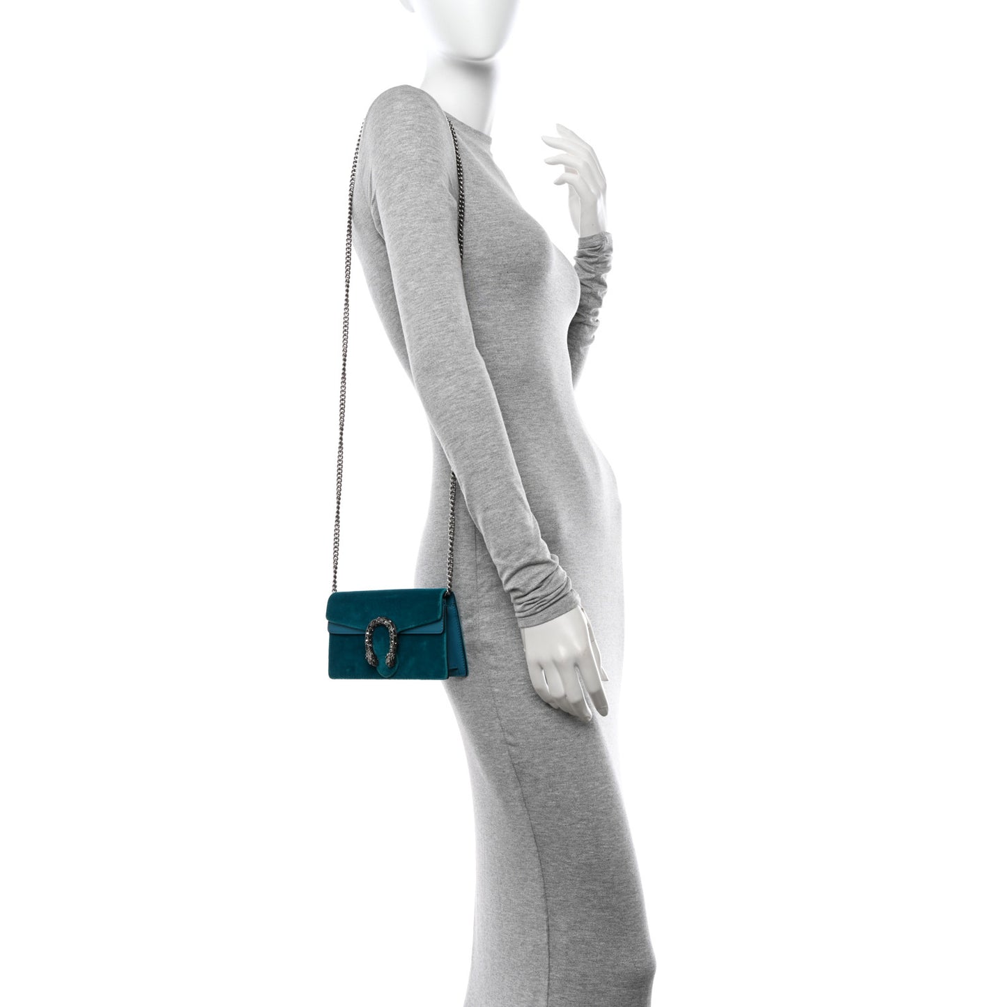 Velvet Super Mini Dionysus Shoulder Bag Pavone Cyan