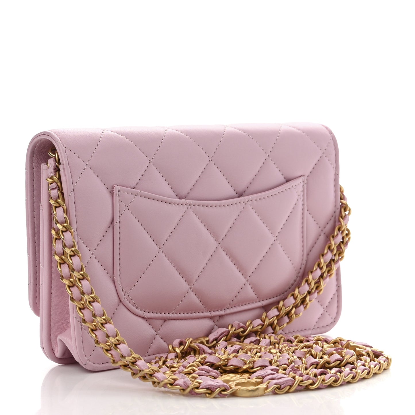 Lambskin Quilted Logo WOC Wallet On Chain Pink