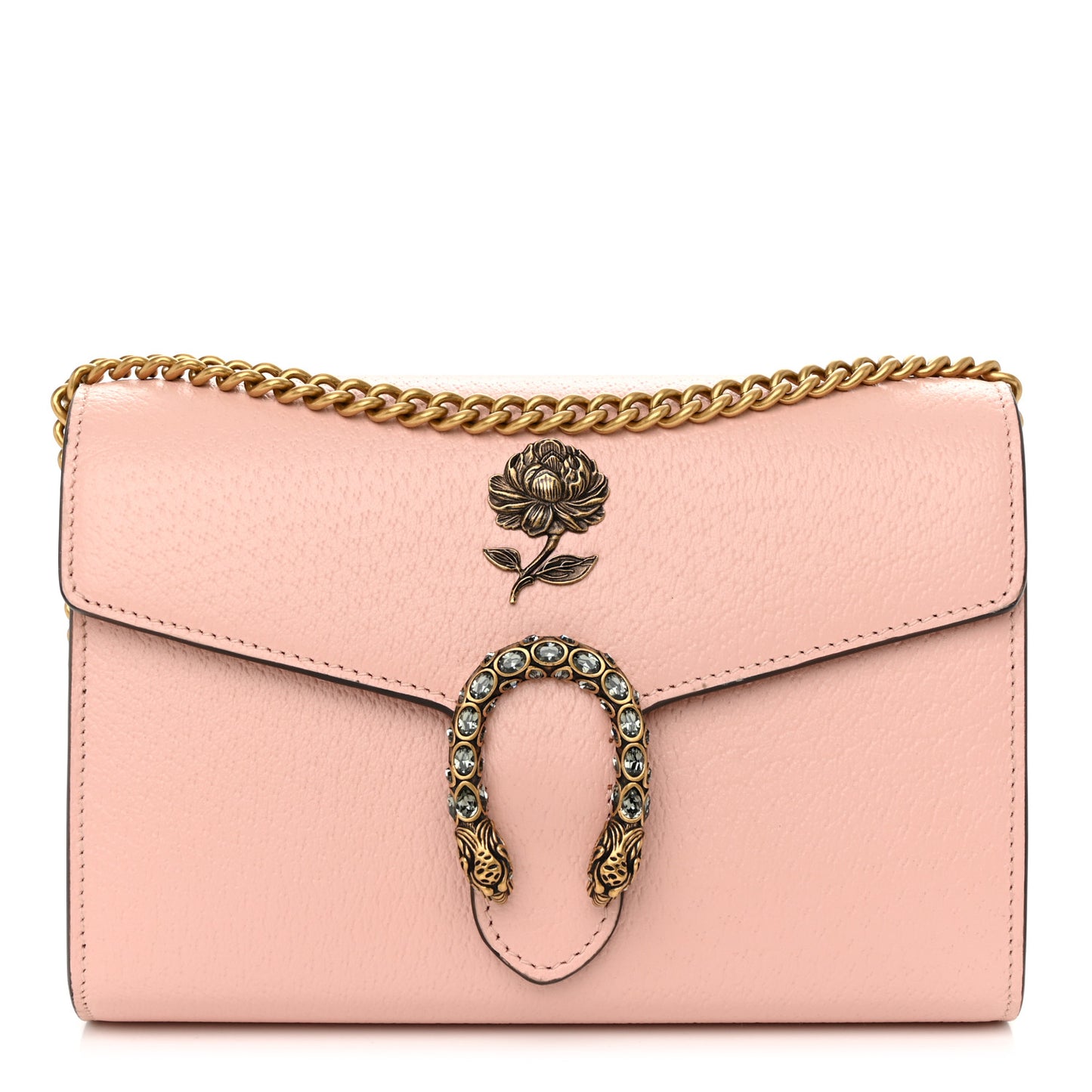Dollar Calfskin Crystal Garden Dionysus Chain Wallet Pink
