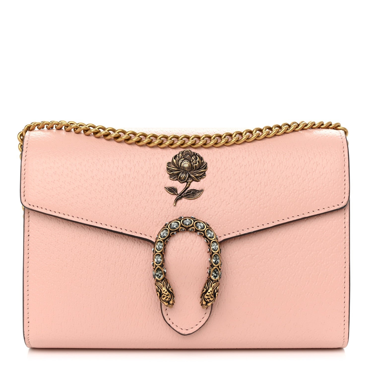 Gucci Dollar Calfskin Crystal Garden Dionysus Chain Wallet Pink 1 of 11