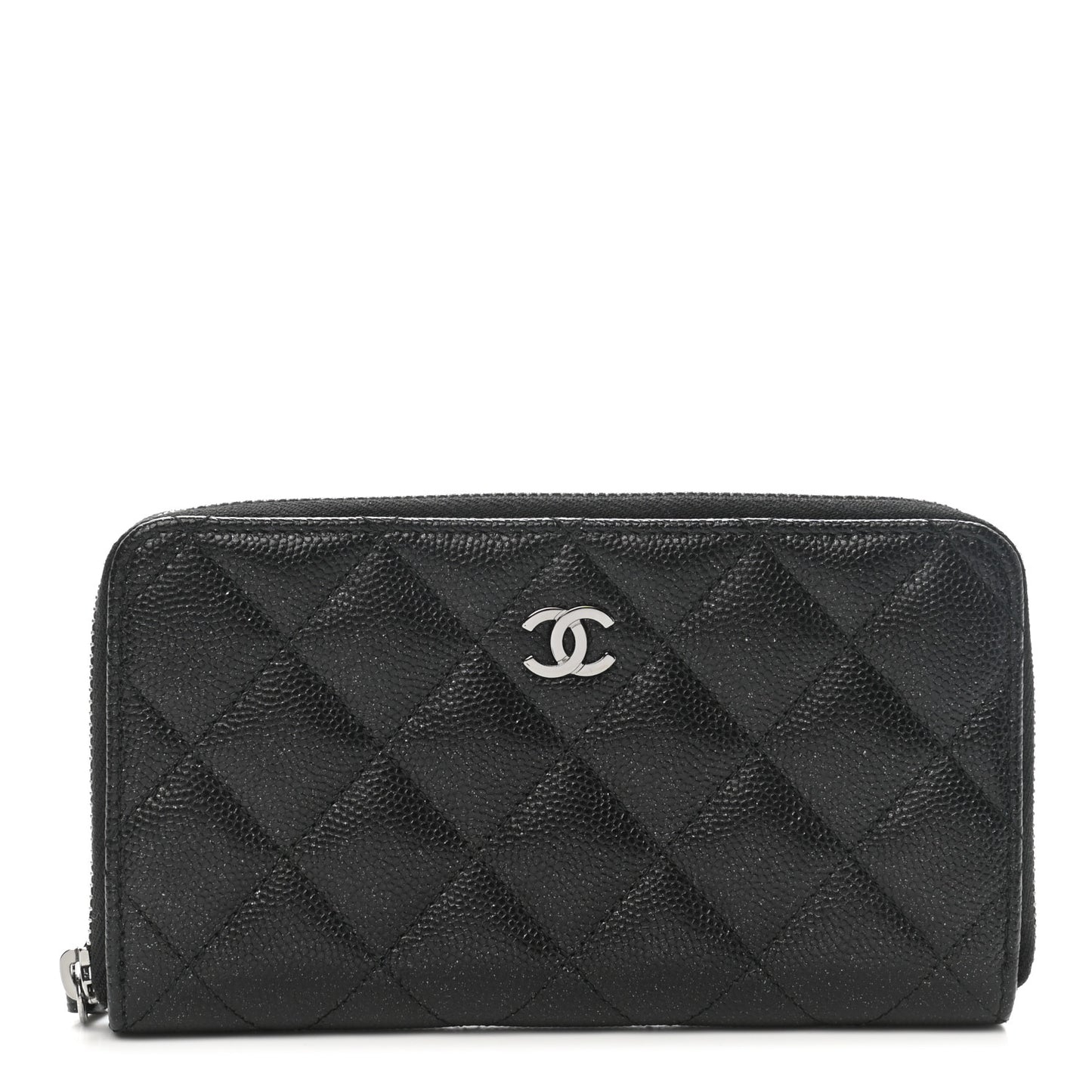 Iridescent Caviar Quilted Medium Zip Around Wallet Black