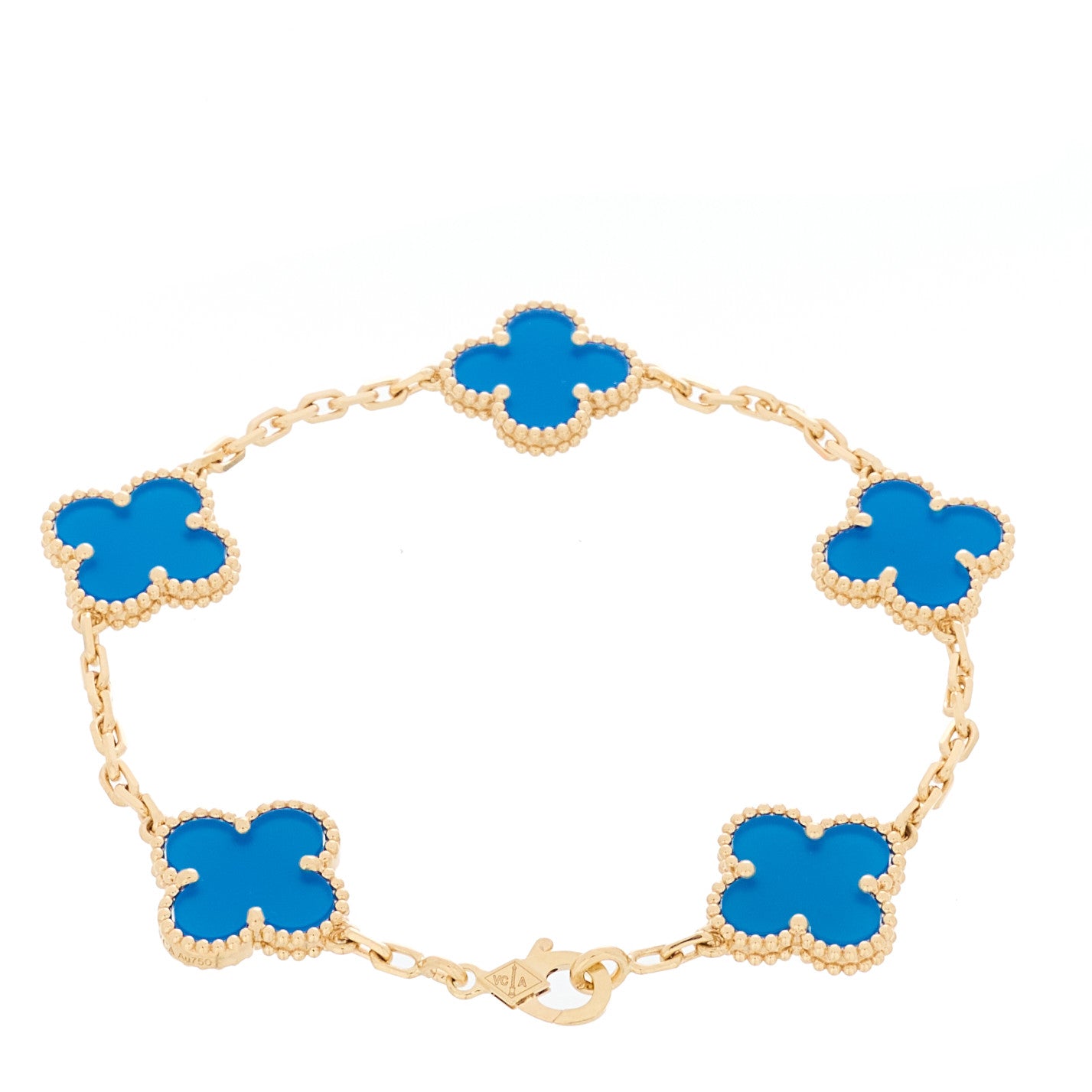 18K Yellow Gold Blue Agate 5 Motifs Vintage Alhambra Bracelet