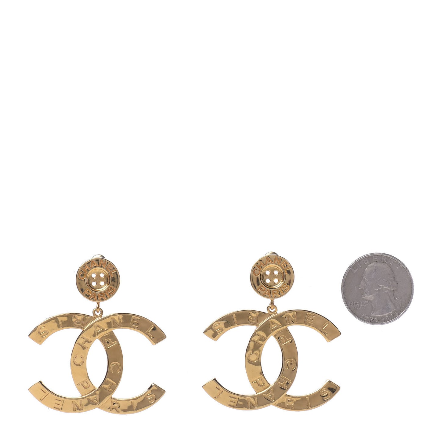 Metal Large Paris Button Earrings Gold
