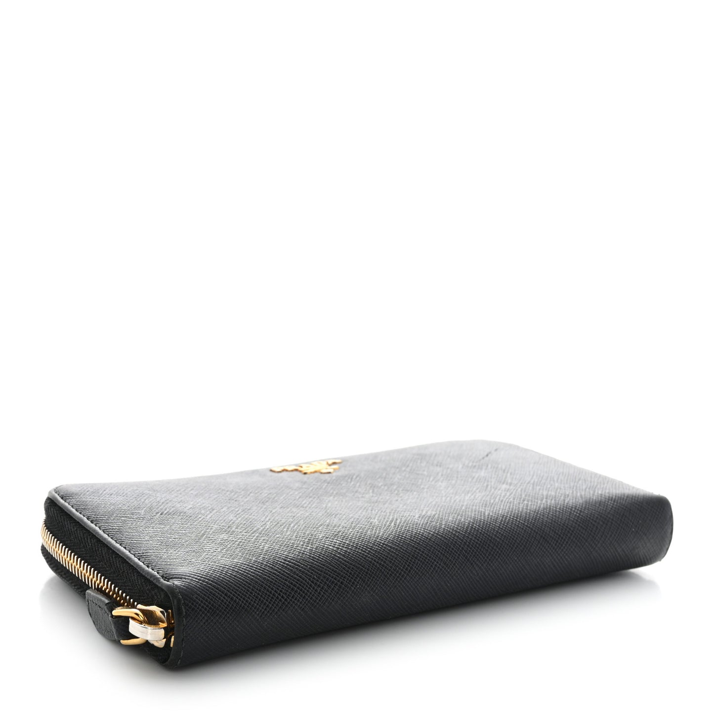 Saffiano Metal Zip Around Wallet Black