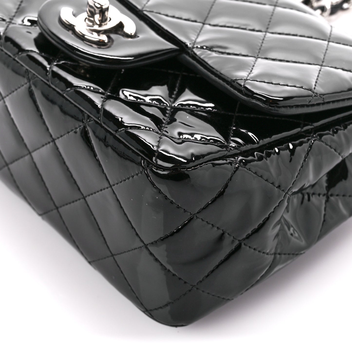Patent Calfskin Quilted Mini Square Flap Black