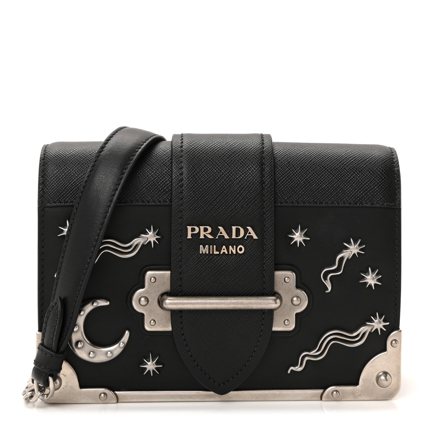 Prada City Calf Saffiano Cahier Astrology Bag Black 1812112