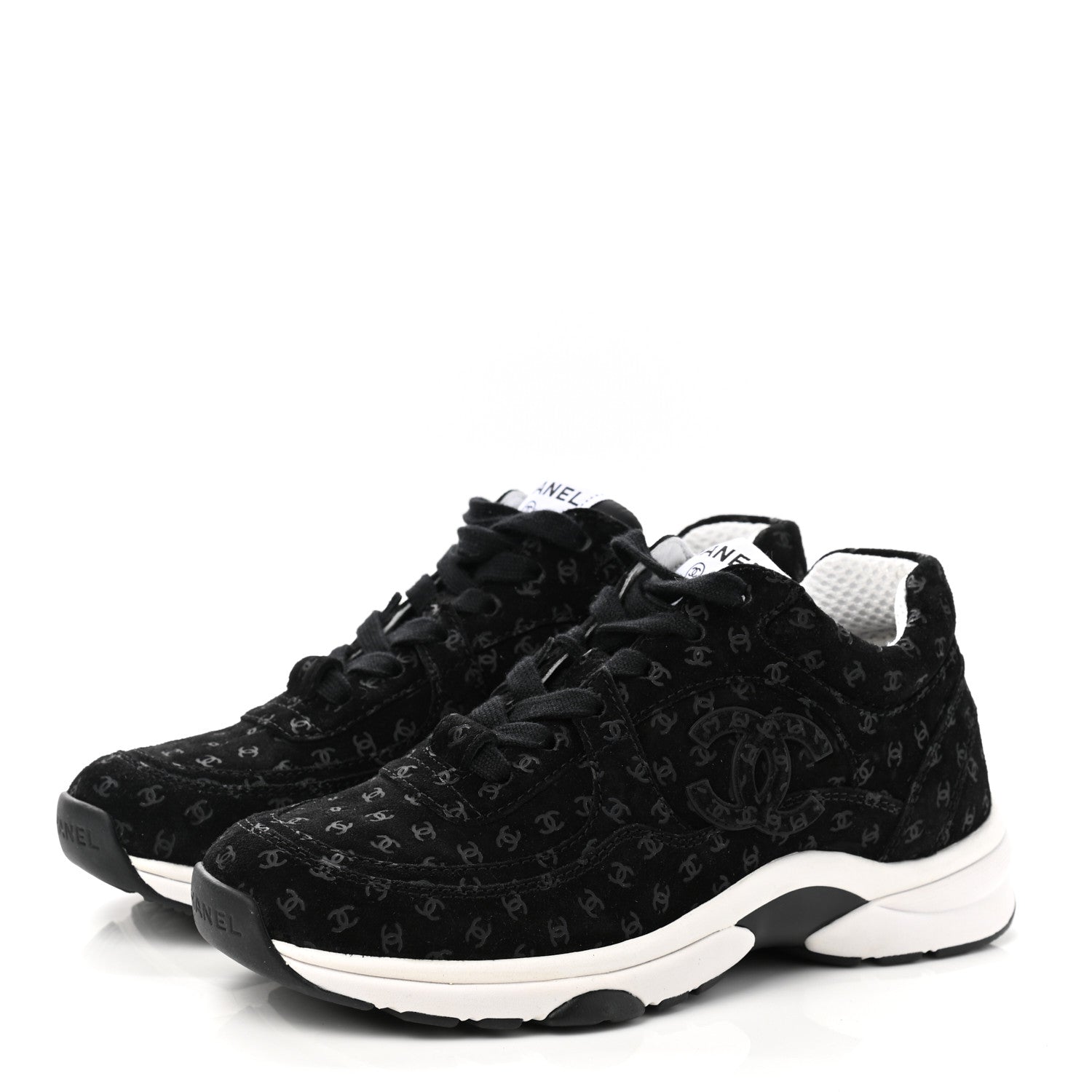 Chanel Suede Calfskin Printed CC Sneakers 36 Black 3 of 9