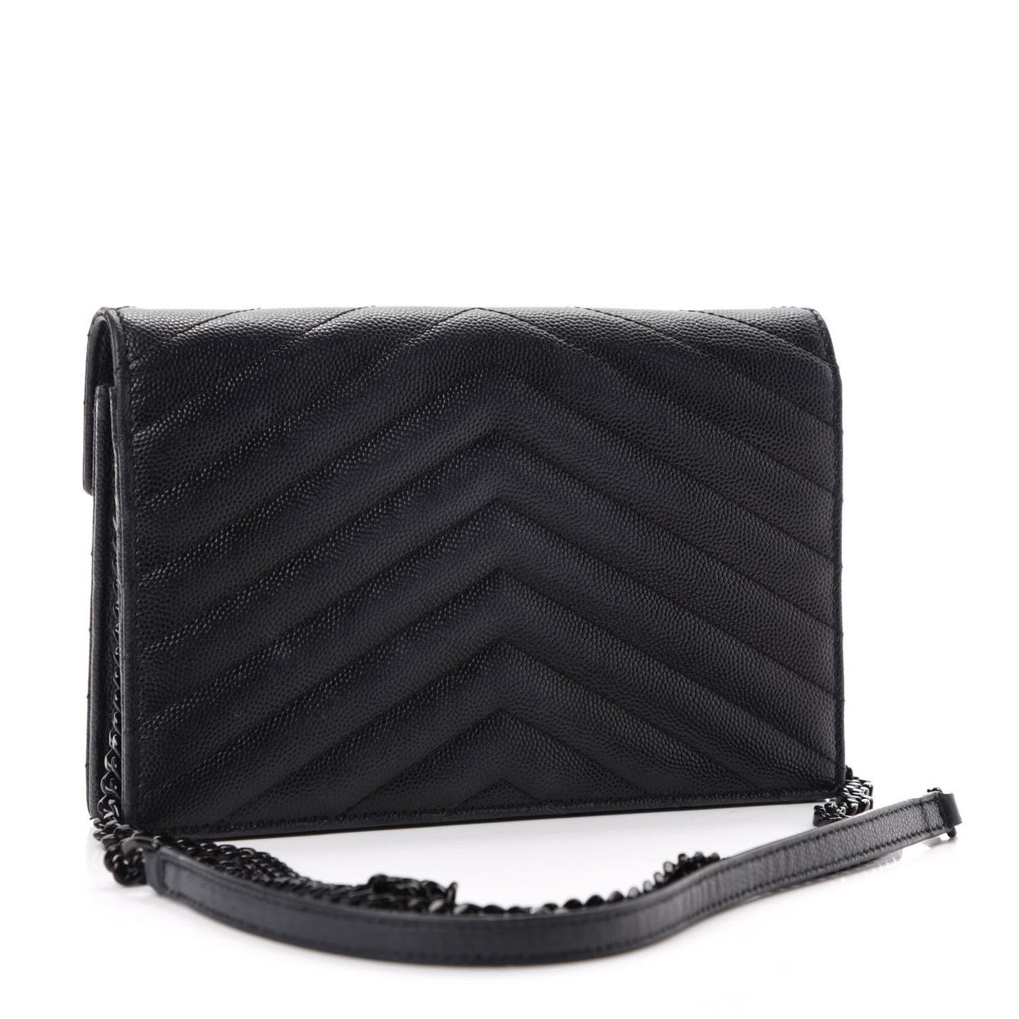 Grain De Poudre Matelasse Chevron Monogram Envelope Chain Wallet Black