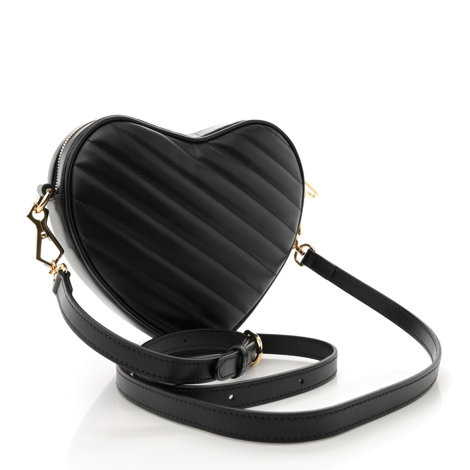 Gucci Calfskin Matelasse Diagonal Mini Interlocking G Heart Shoulder Bag Black 3 of 11