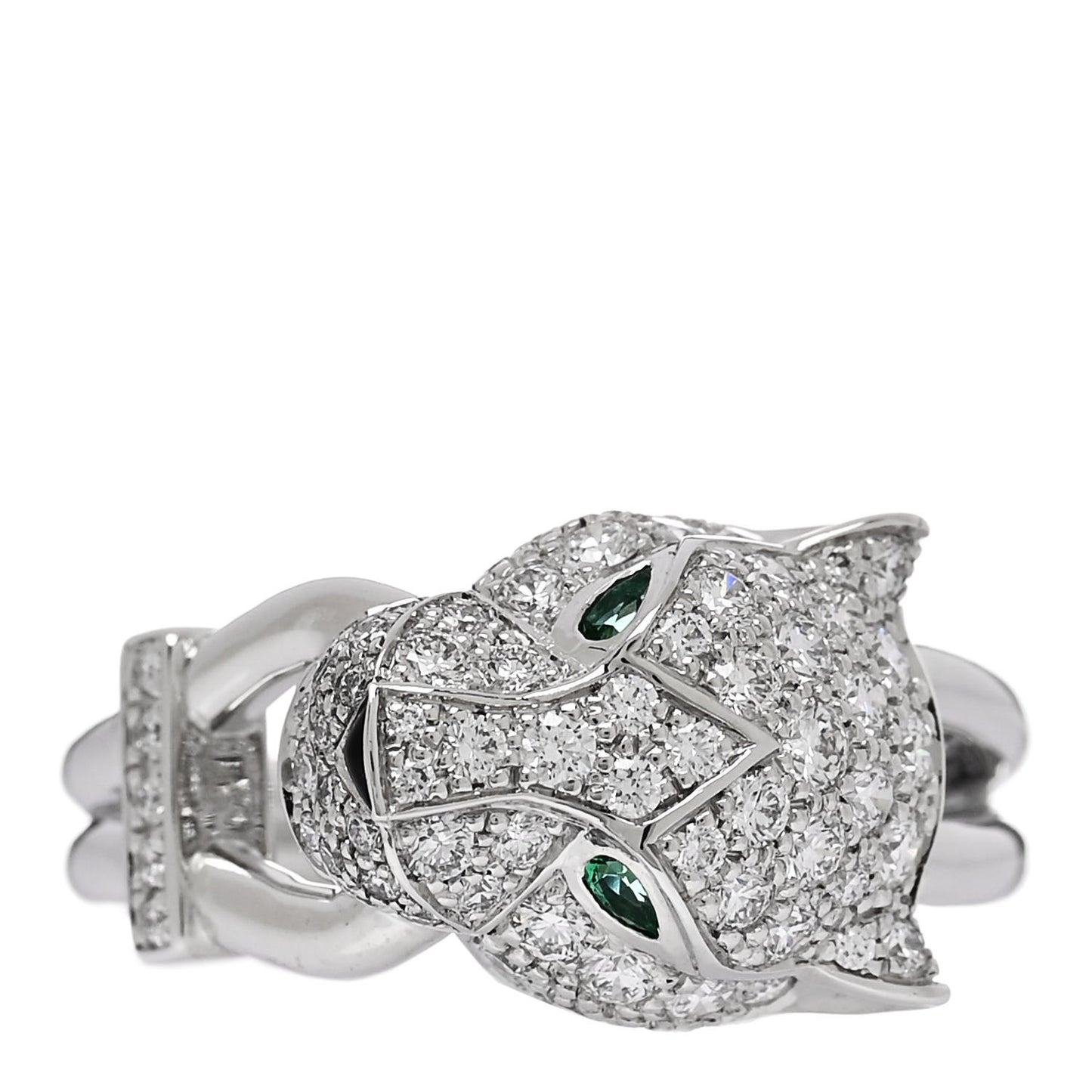18K White Gold Diamond Emerald Black Onyx Panthere de Cartier Ring 52 6