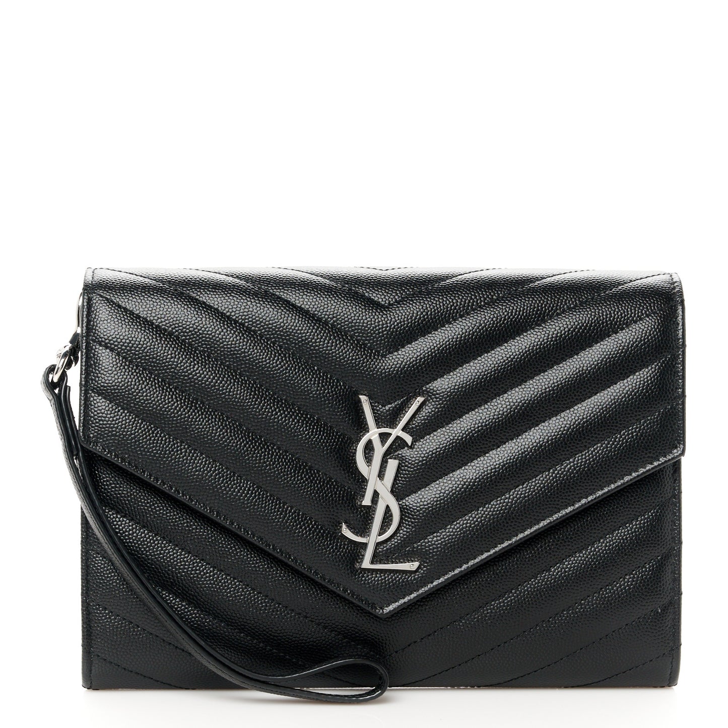 Grain De Poudre Matelasse Chevron Monogram Envelope Clutch Black