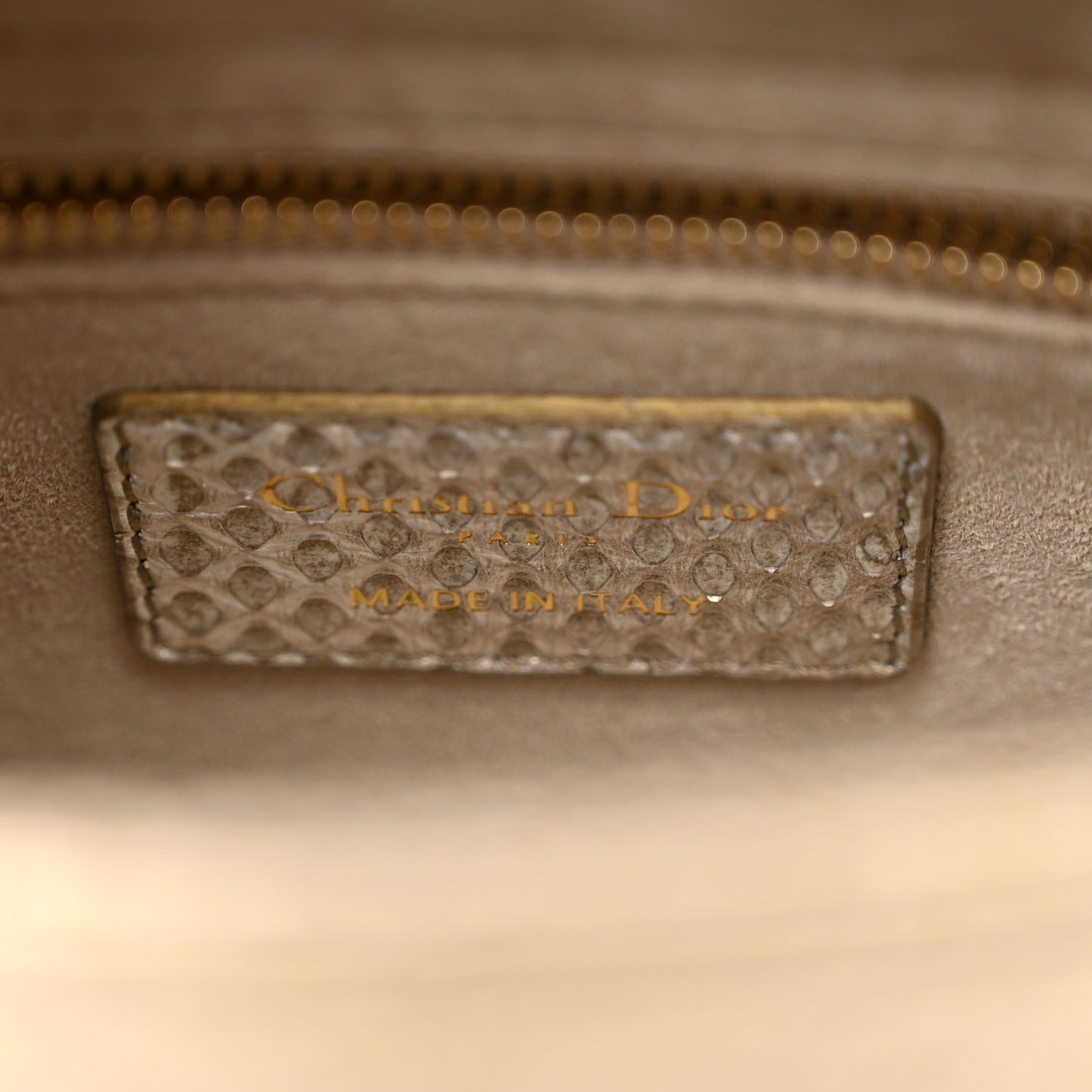Metallic Snakeskin Mini Lady Dior Light Gold Multi