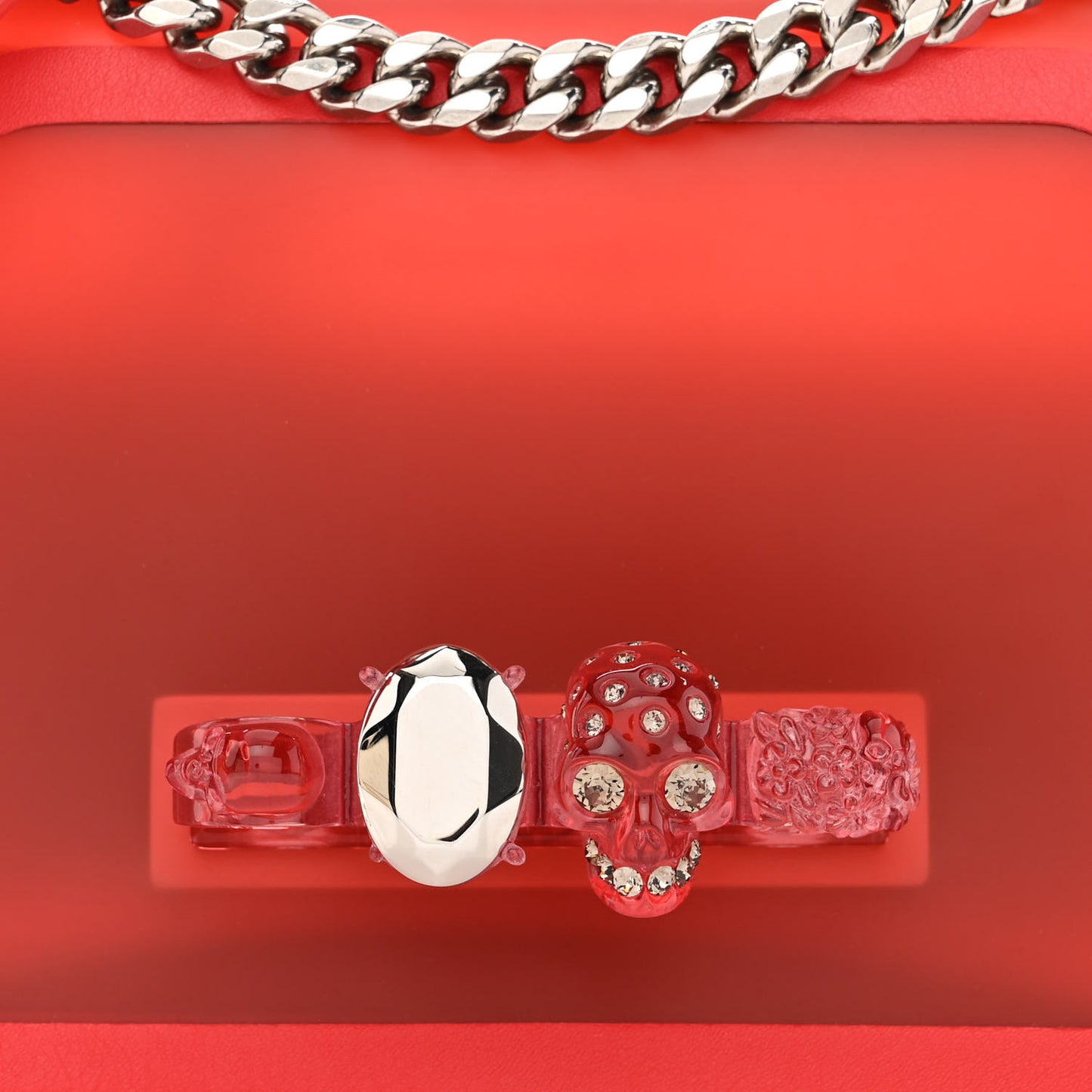 Calfskin Polyurethane Jeweled Knuckle Satchel Red