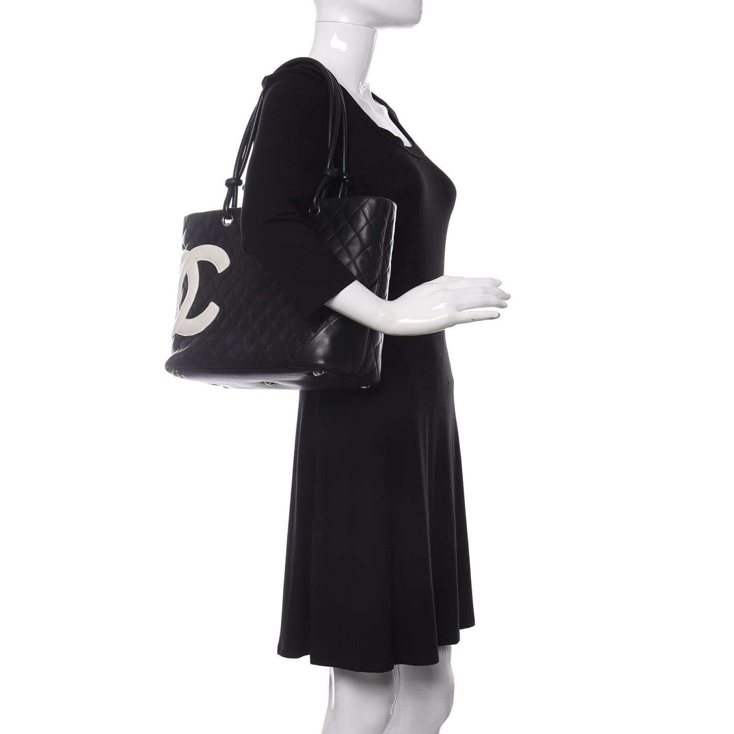 Calfskin Quilted Large Cambon Tote Black White