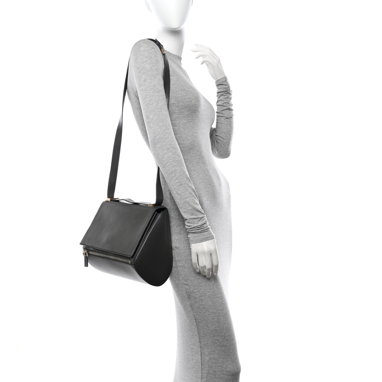 Textured Calfskin Medium Pandora Box Crossbody Bag Black