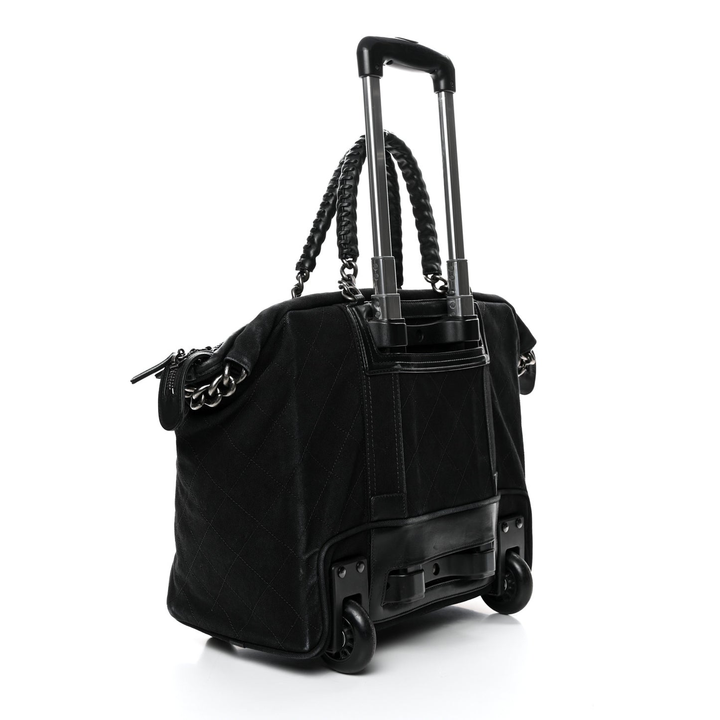 Washed Toile Calfskin Quilted Trolley Black