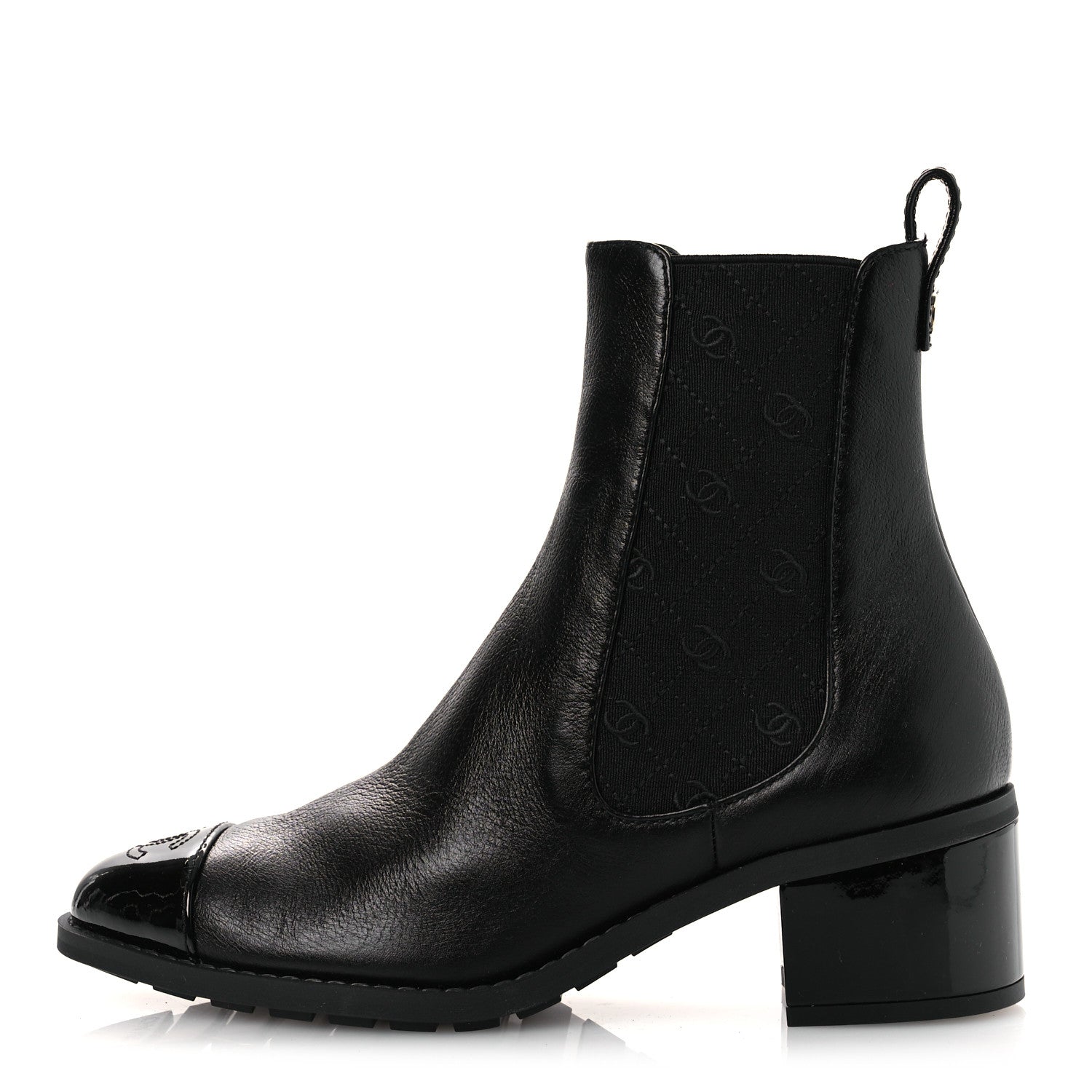 Chanel Shiny Grained Calfskin Patent Cap Toe Interlocking CC Short